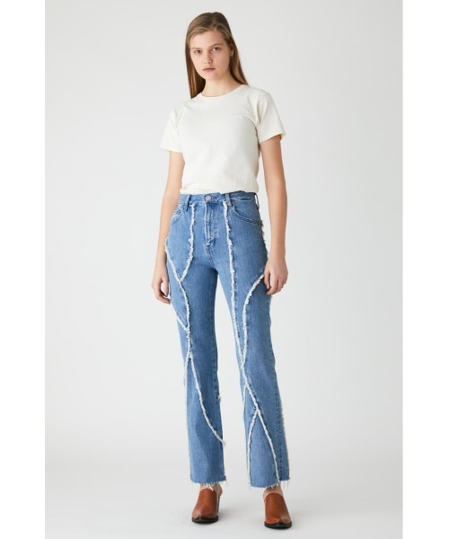 MOUSSY（マウジー）の「PATCHWORK HW FLARE（デニムパンツ・レディース・ブルー・1/2/0）」の4枚目の写真