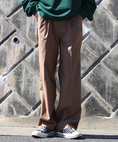 y/m by れぽすけ（イムバイレポスケ）の「-Loose wide straight pants - / ルーズワイドストレートパンツ（スラックス・メンズ・ブラック/ブラウン・MEDIUM/LARGE）」の3枚目の写真