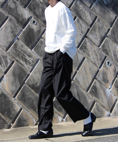 y/m by れぽすけ（イムバイレポスケ）の「-Loose wide straight pants - / ルーズワイドストレートパンツ（スラックス・メンズ・ブラック/ブラウン・MEDIUM/LARGE）」の7枚目の写真
