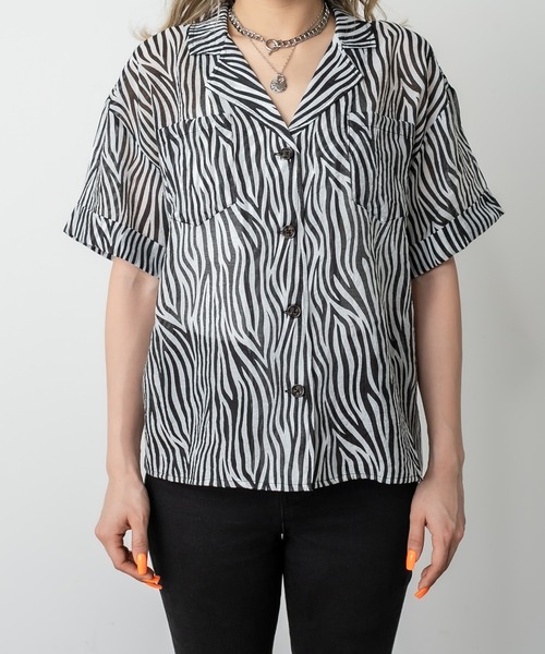 RASVOA(ラスボア)の「ゼブラオープンシアーシャツ(シャツ/ブラウス・レディース・グリーン/ブラウン/ブラック・FREE)」の18枚目の写真