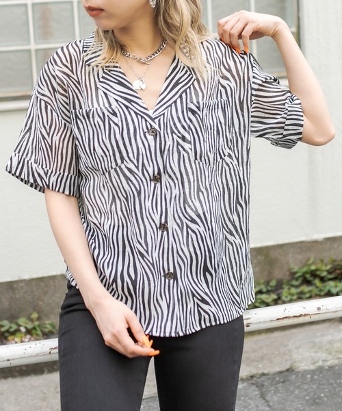 RASVOA(ラスボア)の「ゼブラオープンシアーシャツ(シャツ/ブラウス・レディース・グリーン/ブラウン/ブラック・FREE)」の19枚目の写真