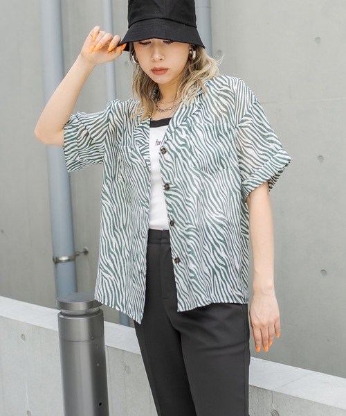 RASVOA(ラスボア)の「ゼブラオープンシアーシャツ(シャツ/ブラウス・レディース・グリーン/ブラウン/ブラック・FREE)」の10枚目の写真