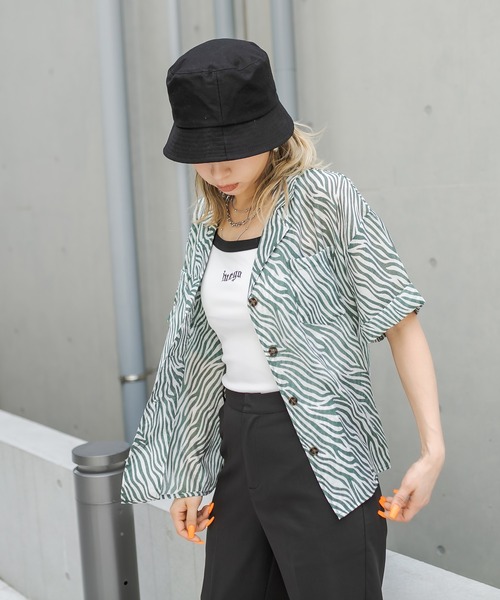 RASVOA(ラスボア)の「ゼブラオープンシアーシャツ(シャツ/ブラウス・レディース・グリーン/ブラウン/ブラック・FREE)」の7枚目の写真