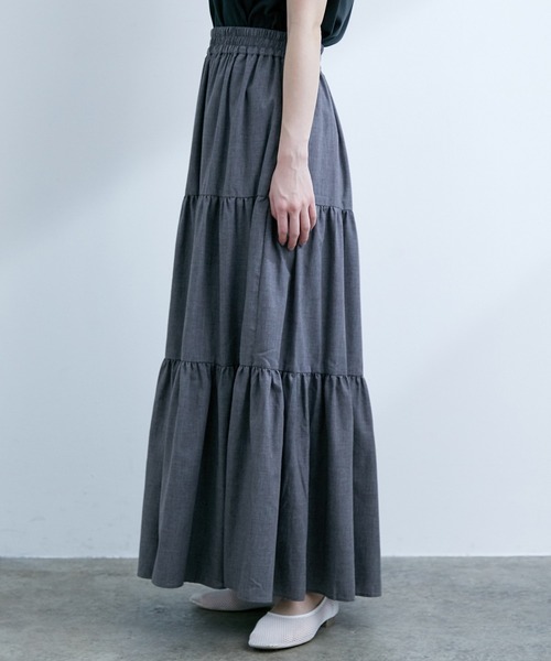 VIS（ビス）の「シャンブレーローンティアードスカート（スカート・レディース・チャコールグレー/ベージュ系その他/ブルー/イエロー・FREE）」の20枚目の写真