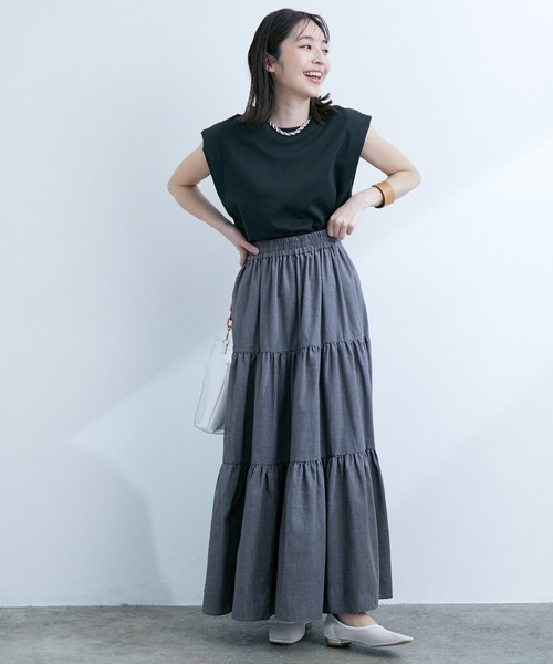 VIS（ビス）の「シャンブレーローンティアードスカート（スカート・レディース・チャコールグレー/ベージュ系その他/ブルー/イエロー・FREE）」の10枚目の写真