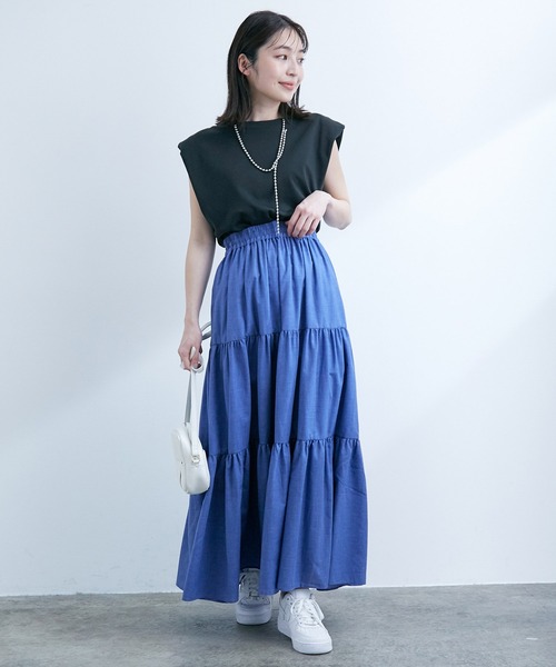 VIS（ビス）の「シャンブレーローンティアードスカート（スカート・レディース・チャコールグレー/ベージュ系その他/ブルー/イエロー・FREE）」の13枚目の写真