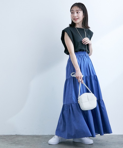 VIS（ビス）の「シャンブレーローンティアードスカート（スカート・レディース・チャコールグレー/ベージュ系その他/ブルー/イエロー・FREE）」の22枚目の写真