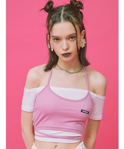 CRANK（クランク）の「『CRANK/クランク』LAYERED OFF SHOULDER/レイヤードオフショルダートップ（その他トップス・レディース・ブラック/ベージュ/ピンク・FREE）」の3枚目の写真