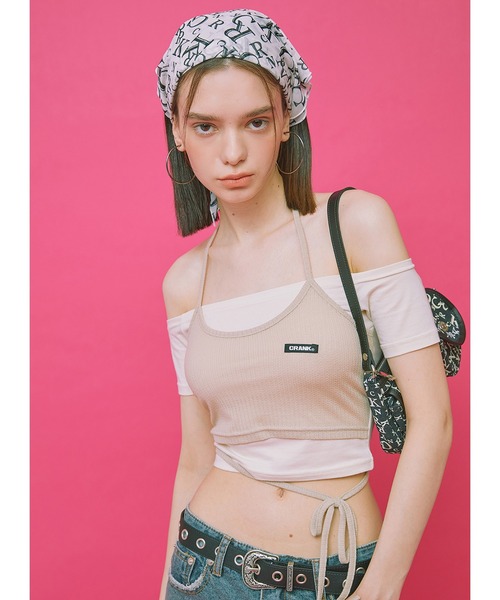 CRANK（クランク）の「『CRANK/クランク』LAYERED OFF SHOULDER/レイヤードオフショルダートップ（その他トップス・レディース・ブラック/ベージュ/ピンク・FREE）」の14枚目の写真