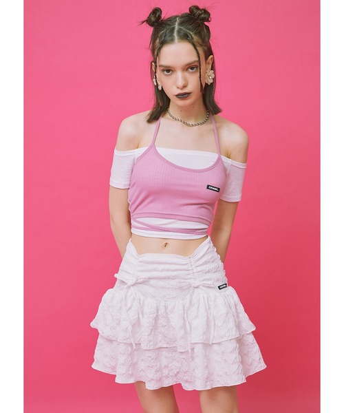 CRANK（クランク）の「『CRANK/クランク』LAYERED OFF SHOULDER/レイヤードオフショルダートップ（その他トップス・レディース・ブラック/ベージュ/ピンク・FREE）」の6枚目の写真