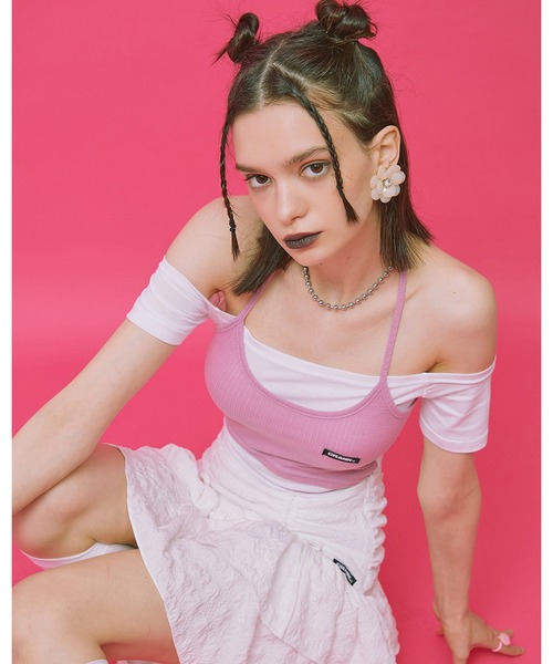 CRANK（クランク）の「『CRANK/クランク』LAYERED OFF SHOULDER/レイヤードオフショルダートップ（その他トップス・レディース・ブラック/ベージュ/ピンク・FREE）」の7枚目の写真