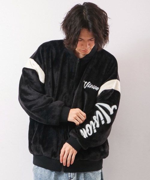VISION STREET WEAR（ヴィジョンストリートウェア）の「VISION STREET WEAR 袖ワッペンエコファーブルゾン（ブルゾン・メンズ・ブラック/オフホワイト/ネイビー/ベージュ・L/M/LL）」の9枚目の写真