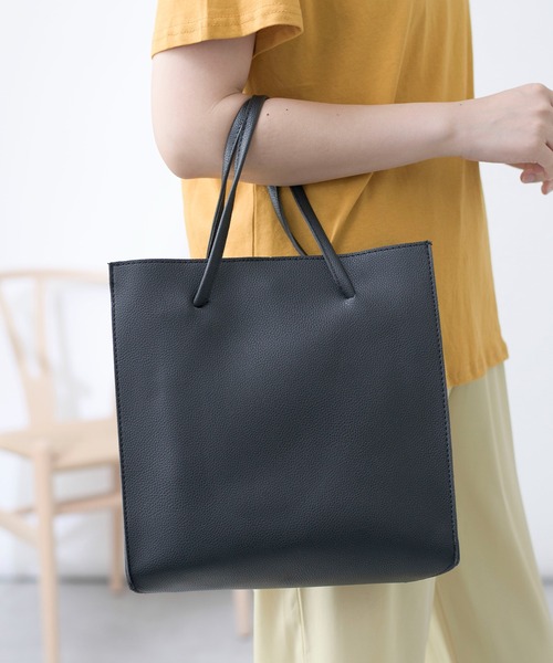 SETUP7（セットアップセブン）の「【SETUP7】プレミアムPUレザースクエアショルダートート KNF（トートバッグ・レディース・ブラック/ブラウン・FREE）」の5枚目の写真