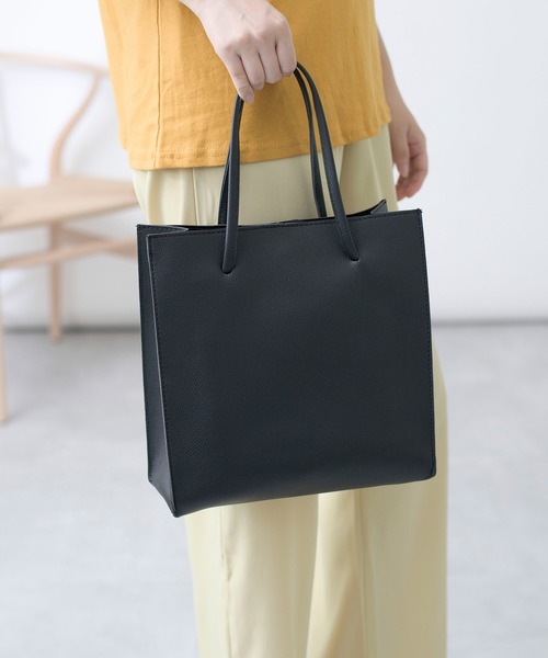 SETUP7（セットアップセブン）の「【SETUP7】プレミアムPUレザースクエアショルダートート KNF（トートバッグ・レディース・ブラック/ブラウン・FREE）」の13枚目の写真