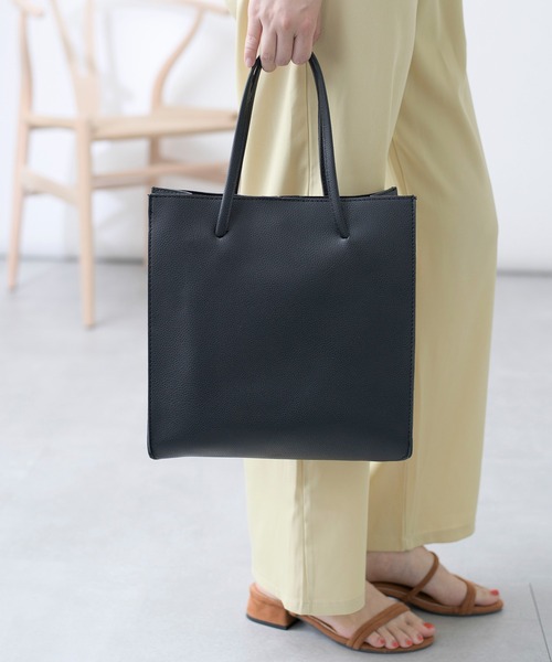 SETUP7（セットアップセブン）の「【SETUP7】プレミアムPUレザースクエアショルダートート KNF（トートバッグ・レディース・ブラック/ブラウン・FREE）」の7枚目の写真