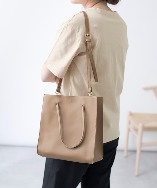 SETUP7（セットアップセブン）の「【SETUP7】プレミアムPUレザースクエアショルダートート KNF（トートバッグ・レディース・ブラック/ブラウン・FREE）」の11枚目の写真