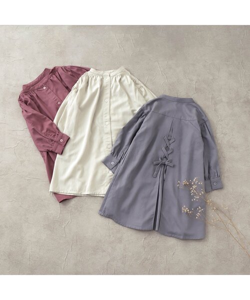 apres les cours（アプレレクール）の「バックリボンシャツワンピース（ワンピース・キッズ・キナリ/サックスブルー/ピンク・100/130/110/80/90/120/140）」の4枚目の写真