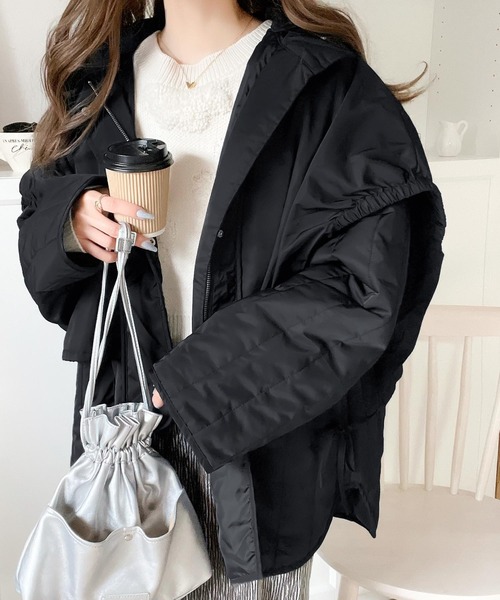 classicalelf（クラシカルエルフ）の「１枚で主役級。レイヤードキルティングコート（ブルゾン・レディース・ブラック/アイボリー・MEDIUM/LARGE/X-LARGE）」の15枚目の写真
