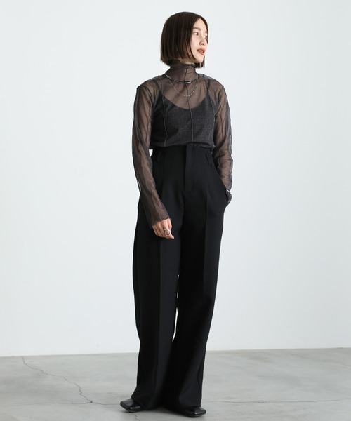 select MOCA(セレクトモカ)の「ハイネックシアーリンキングメロートップス(Tシャツ/カットソー・レディース・ブラック/パープル/ブラウン/オリーブ/オレンジ/ブルー・FREE)」の7枚目の写真