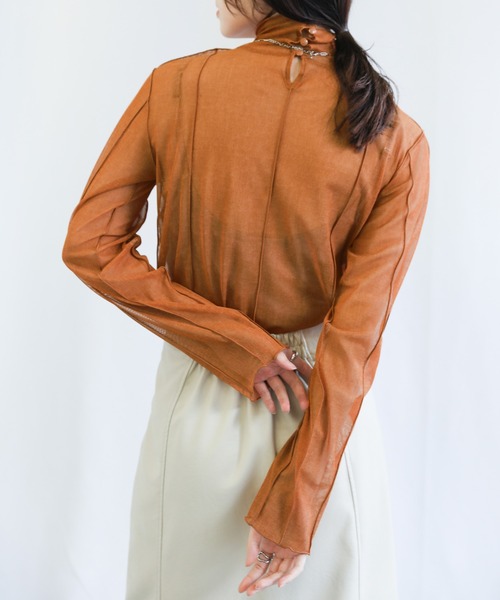 select MOCA(セレクトモカ)の「ハイネックシアーリンキングメロートップス(Tシャツ/カットソー・レディース・ブラック/パープル/ブラウン/オリーブ/オレンジ/ブルー・FREE)」の22枚目の写真