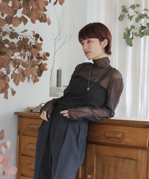 ハイネックシアーリンキングメロートップス(Tシャツ/カットソー ハイネックシアーリンキングメロートップス(Tシャツ/カットソー