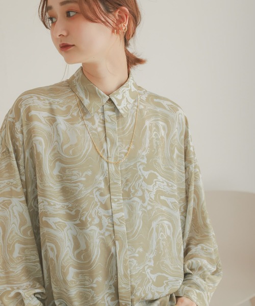 SENSE OF PLACE by URBAN RESEARCH（センスオブプレイスバイアーバンリサーチ）の「マーブルシャツ（シャツ/ブラウス・レディース・ホワイト系その他/ベージュ系その他・ONE）」の10枚目の写真