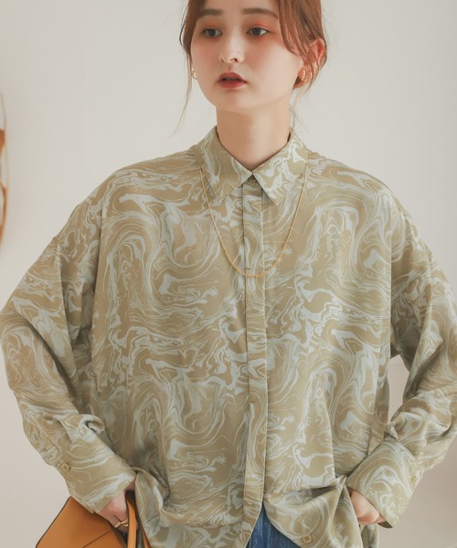 SENSE OF PLACE by URBAN RESEARCH（センスオブプレイスバイアーバンリサーチ）の「マーブルシャツ（シャツ/ブラウス・レディース・ホワイト系その他/ベージュ系その他・ONE）」の20枚目の写真