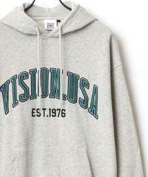 VISION STREET WEAR/ヴィジョンストリートウェア ビッグシルエット ベロアワッペン カレッジ ロゴ スウェット パーカー