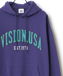 VISION STREET WEAR/ヴィジョンストリートウェア ビッグシルエット ベロアワッペン カレッジ ロゴ スウェット パーカー