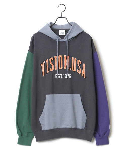 VISION STREET WEAR(ヴィジョンストリートウェア)の「VISION STREET WEAR/ヴィジョンストリートウェア ビッグシルエット ベロアワッペン カレッジ ロゴ スウェット パーカー(パーカー・メンズ・チャコールグレー/パープル/オートミール/グレー系その他・LL/M/L)」の13枚目の写真