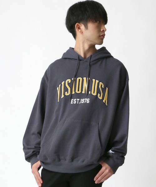 VISION STREET WEAR(ヴィジョンストリートウェア)の「VISION STREET WEAR/ヴィジョンストリートウェア ビッグシルエット ベロアワッペン カレッジ ロゴ スウェット パーカー(パーカー・メンズ・チャコールグレー/パープル/オートミール/グレー系その他・LL/M/L)」の22枚目の写真