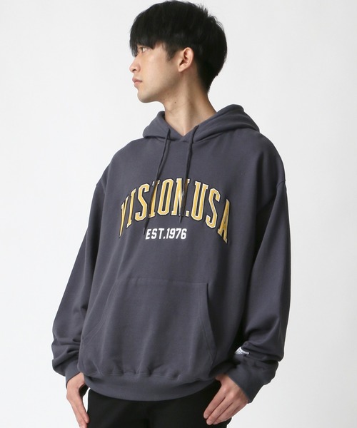 VISION STREET WEAR(ヴィジョンストリートウェア)の「VISION STREET WEAR/ヴィジョンストリートウェア ビッグシルエット ベロアワッペン カレッジ ロゴ スウェット パーカー(パーカー・メンズ・チャコールグレー/パープル/オートミール/グレー系その他・LL/M/L)」の21枚目の写真