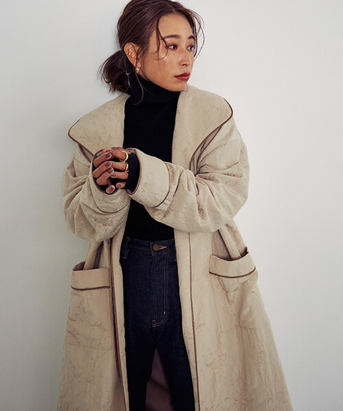 CREDONA（クレドナ）の「パイピングジャカードガウン（その他アウター・レディース・ブラック/ベージュ・FREE）」の9枚目の写真