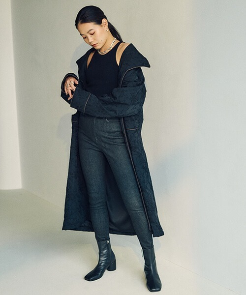 CREDONA（クレドナ）の「パイピングジャカードガウン（その他アウター・レディース・ブラック/ベージュ・FREE）」の18枚目の写真