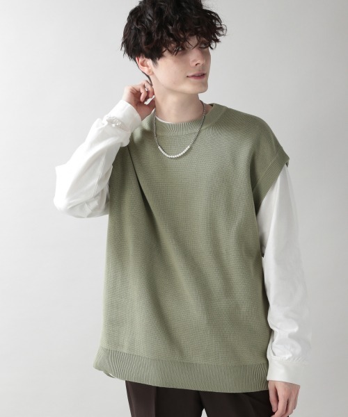 RAGEBLUE（レイジブルー）の「ミラノリブニットベスト/214789（ベスト・メンズ・グリーン/キャメル/オフホワイト・MEDIUM/LARGE）」の3枚目の写真