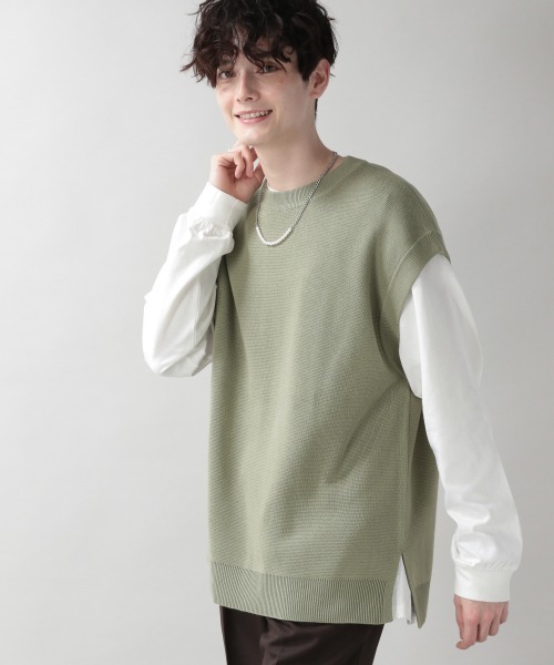 RAGEBLUE（レイジブルー）の「ミラノリブニットベスト/214789（ベスト・メンズ・グリーン/キャメル/オフホワイト・MEDIUM/LARGE）」の8枚目の写真