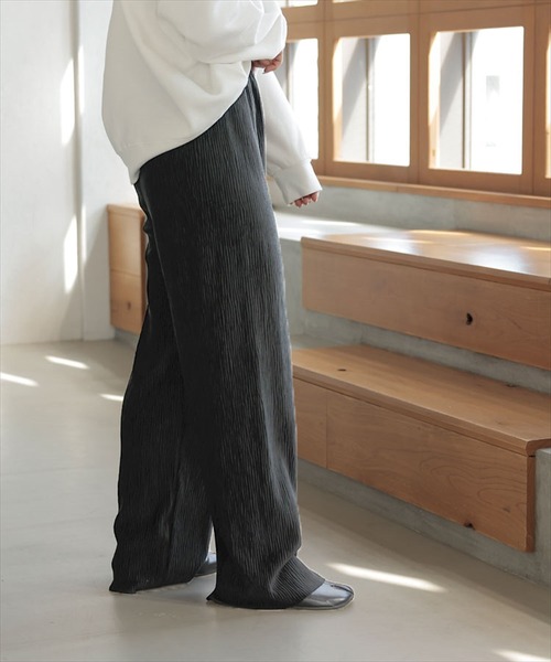 DONOBAN(ドノバン)の「ワイドリブパンツ(その他パンツ・レディース・グリーン/ベージュ/ホワイト系その他/グレー/ブラック・F)」の3枚目の写真