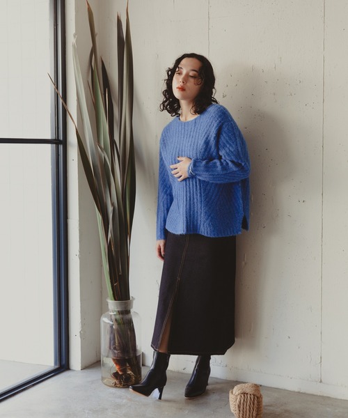 Kari & lili（カウリアンドリィリィ）の「ウール混ニットプルオーバー（ニット/セーター・レディース・ブルー/ベージュ/ブラウン/ブラック・FREE）」の10枚目の写真