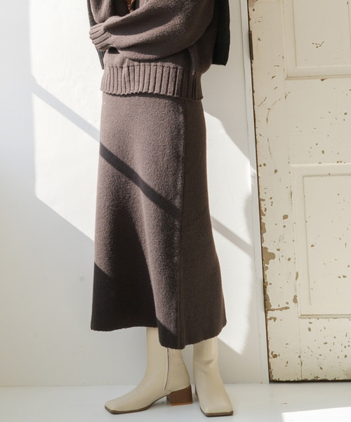 VENCEEXCHANGE（ヴァンスエクスチェンジ）の「ジャカードニットロングスカート（スカート・レディース・ブラック/ダークグリーン/ベージュ・M）」の3枚目の写真