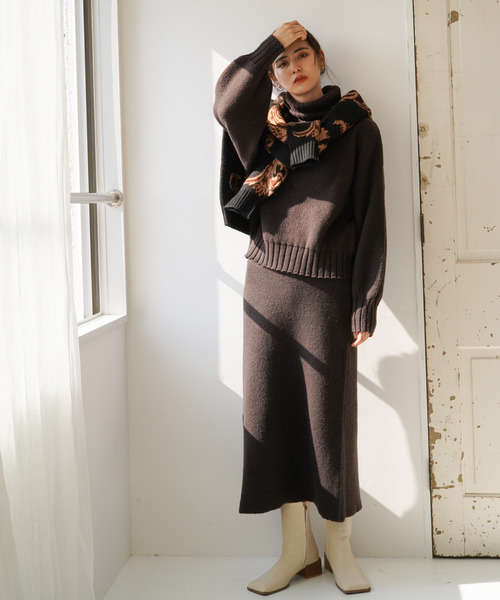 VENCEEXCHANGE（ヴァンスエクスチェンジ）の「ジャカードニットロングスカート（スカート・レディース・ブラック/ダークグリーン/ベージュ・M）」の7枚目の写真