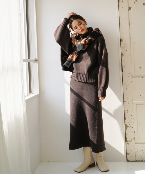 VENCEEXCHANGE（ヴァンスエクスチェンジ）の「ジャカードニットロングスカート（スカート・レディース・ブラック/ダークグリーン/ベージュ・M）」の8枚目の写真