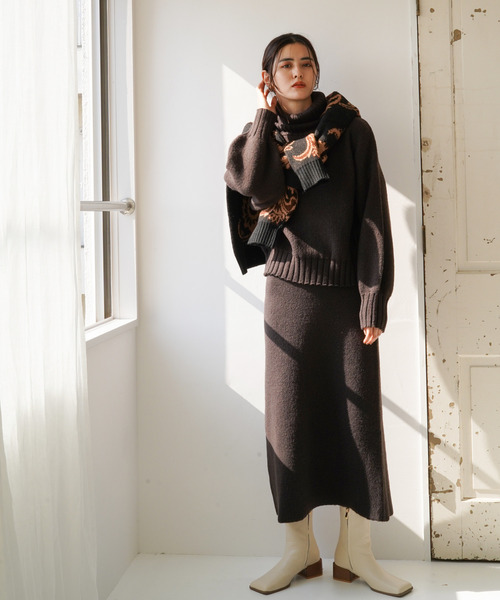 VENCEEXCHANGE（ヴァンスエクスチェンジ）の「ジャカードニットロングスカート（スカート・レディース・ブラック/ダークグリーン/ベージュ・M）」の9枚目の写真