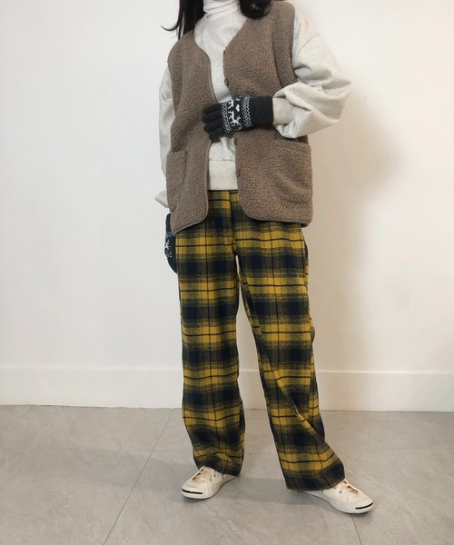 me+em select（ミームセレクト）の「チェックイージーパンツ（その他パンツ・レディース・ブラック/イエロー/グリーン・FREE/X-LARGE）」の3枚目の写真