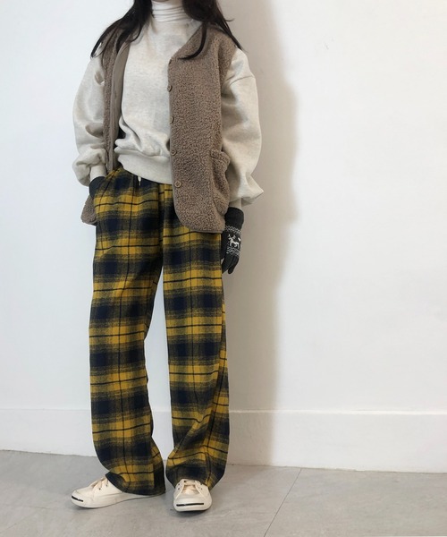 me+em select（ミームセレクト）の「チェックイージーパンツ（その他パンツ・レディース・ブラック/イエロー/グリーン・FREE/X-LARGE）」の4枚目の写真