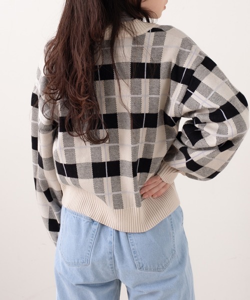 OLIVE des OLIVE（オリーブデオリーブ）の「タータンチェックVネックカーディガン（カーディガン/ボレロ・レディース・オフホワイト/サックスブルー/ピンク・FREE）」の8枚目の写真