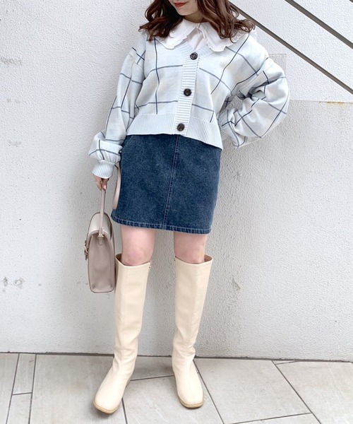 OLIVE des OLIVE（オリーブデオリーブ）の「タータンチェックVネックカーディガン（カーディガン/ボレロ・レディース・オフホワイト/サックスブルー/ピンク・FREE）」の9枚目の写真