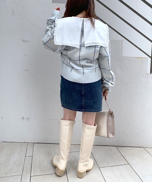 OLIVE des OLIVE（オリーブデオリーブ）の「タータンチェックVネックカーディガン（カーディガン/ボレロ・レディース・オフホワイト/サックスブルー/ピンク・FREE）」の10枚目の写真