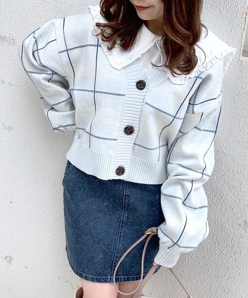 OLIVE des OLIVE（オリーブデオリーブ）の「タータンチェックVネックカーディガン（カーディガン/ボレロ・レディース・オフホワイト/サックスブルー/ピンク・FREE）」の11枚目の写真