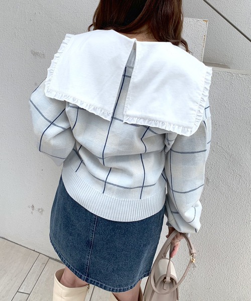 OLIVE des OLIVE（オリーブデオリーブ）の「タータンチェックVネックカーディガン（カーディガン/ボレロ・レディース・オフホワイト/サックスブルー/ピンク・FREE）」の12枚目の写真