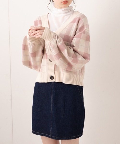OLIVE des OLIVE（オリーブデオリーブ）の「タータンチェックVネックカーディガン（カーディガン/ボレロ・レディース・オフホワイト/サックスブルー/ピンク・FREE）」の16枚目の写真